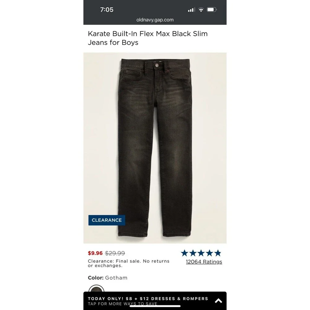Old Navy Karate Built-In Flex Max Black Slim Jeans for Boys size 18 plus